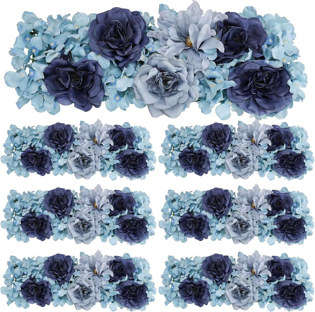 Pack of 6 Artificial Flower Wedding Arch Decorations, 19.7 inch Floral Wall Backdrop Centerpieces for Party Bridal Shower Event Table Wall Arrangement - Navy Blue