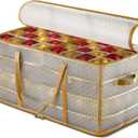 ZOBER Christmas Ornament Storage Box Plastic - Stores 128 3" Ornaments with Individual Trays - Ornament Organizer Storage Box, Durable Christmas Containers Holder - Gold