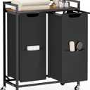 VASAGLE Laundry Sorter, 29 Gal. (110 L) Laundry Hamper Basket with 2 Compartments, Rolling Cart with Wheels, Shelf, Removable Bags, Pockets, Ink Black and Rustic Brown UBLH021B01