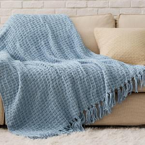 Bedsure Blue Throw Blankets for Couch - Textured Chunky Knit Woven Chenille Blanket - Super Soft, Warm Decorative Boho Throw with Tassels for Bed, Sofa and Living Room Decor, 50x60 Inches (Throw (50" x 60"), 13 - Blue)