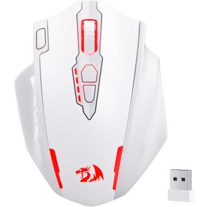 Redragon M913 MAX Wireless Gaming Mouse, 26000 DPI MMO Optical Mouse with 16 Programmable Buttons, BT & 2.4G Wireless, Software Supports DIY Keybinds, White