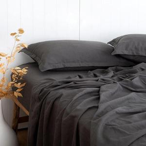 Charcoal Grey Linen-Textured Bed Sheets Set, Bamboo Rayon , Cotton , Linen Blend Bed Sheets Queen Size, Soft Cool & Breathable for Hot Sleepers,Durable Natural Organic Bed 15'' Deep Pocket - 4 Piece
