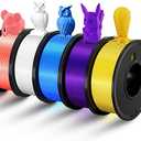 Haosegd 3D Printer Filament PLA 1.75mm 3-D Printing Materials 5 Colors Bundle Print Filimate 1.75 mm White Yellow Pink Blue Purple Filiment1.75 Accuracy ±0.02mm Fillament Spool Vacuum Pack 250G X 5