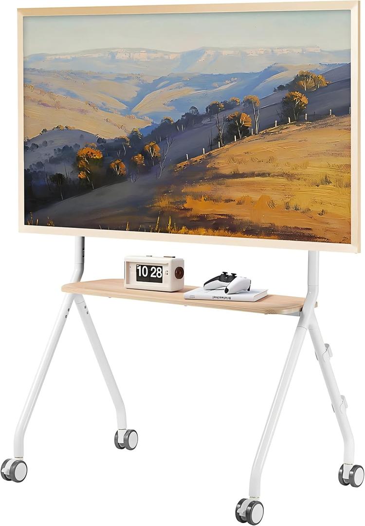 Easel Rolling TV Stand for 49-80 Inch TV Screen up to 110 LBS, Portable TV Stand with Wheels, Rolling TV Cart for Business, Office, School, Home, White