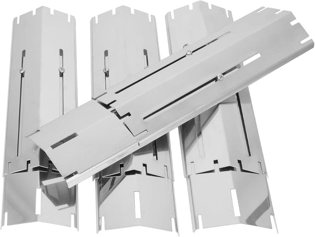 4-Pack Universal Grill Heat Plates Extends from 11.75" up to 21" Adjustable Stainless Steel Heat Shield, Flavorizer Bar, Grill Heat Tent, Burner Cover, Flame Tamer for Gas Grill Parts