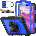 SEYMAC stock Tablet Case for Lenovo Tab One / K9 (TB305FU) 8.7 inch Drop-Proof Protection Cover with 360 Rotate Stand & Strap [Pen Holder] & Screen Protector 2025, Deepblue+Black