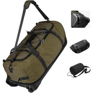 Vomgomfom Wheeled Collapsible Duffel Bag,110L-140L Expandable Checked Luggage, No-Telescopic-Handle with Anti-Burst Zipper & Reinforced Frame,Army Green
