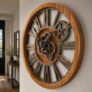 HOIBAI Large Wall Clock 24 Inch Vintage Brown