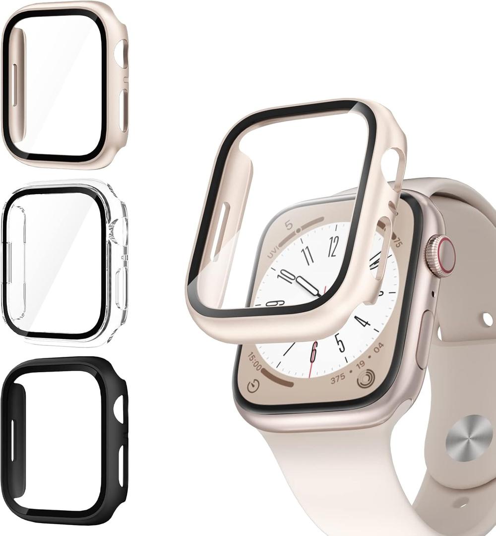 COMMUTER 3 Pack Case with Tempered Glass Screen Protector for Apple Watch SE(3nd) 2025 SE 2/1 Series 6/5/4 40mm, Hard PC Ultra-Thin Cover for iwatch SE 3/SE 2/SE/6/5/4 40mm, Black/Clear/Starlight