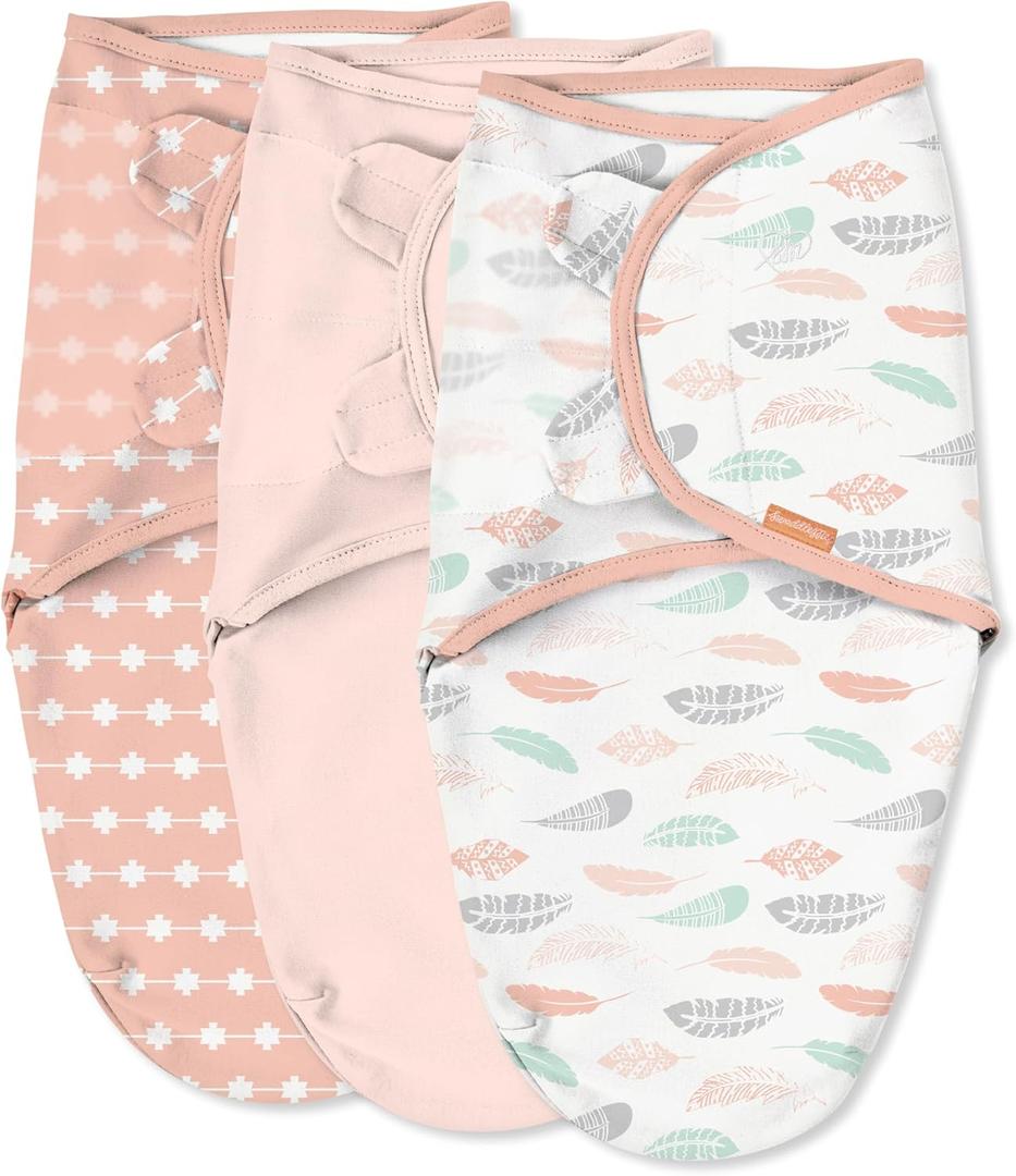 SwaddleMe by Ingenuity Original Swaddle, 100% Cotton, Improves Sleep & Calms Startle Reflex, 0-3 Months, 1.0 TOG, 3-Pack, Baby Swaddle Blanket - Coral Days