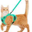 Cat Harness and Leash for Walking Escape Proof Soft Adjustable Cat Leash Breathable Comfortable Vest Easy to Wear Kitten Harness for Outdoor Travel (Emerald, M (13-18lb))