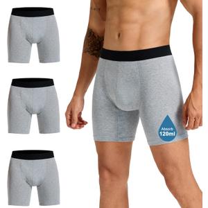 Mens 120ml Absorbent Incontinence Underwear Washable, Reusable Leak Proof Briefs for Adults, 3 Pack Protective & Anti-Odor Boxers, Grey, XL