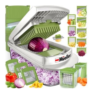 MÜELLERHOME Pro-Series 10-in-1, 8 Blade Vegetable Chopper, Onion Mincer, Cutter, Dicer, Egg Slicer with Container, French Fry Cutter Potato Slicer, Home Essentials, Salad Chopper White Sand/Green