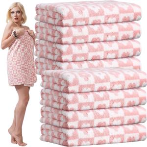 SmoothNovelty 12 Pack Microfiber Bath Towels Bulk 27'' x 60'' Oversized Size Bath Towel Highly Absorbent Extra Large Soft Drying for Beach Shower Summer Salon Sport Gym Party (Flowers,Pink)