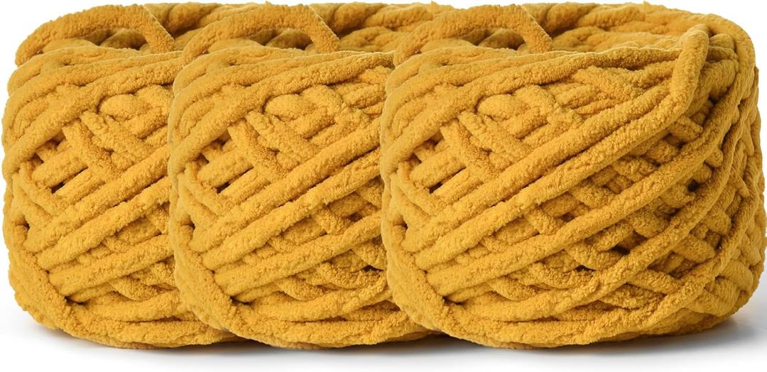 3 Pack Plush Chenille Chunky Yarn 100g (49.2yd) - Fluffy Velvet Yarn Crochet for Blanket Knitting and Crocheting - Baby Yarns for Crocheting Soft - Amigurumi Yarns (Turmeric)