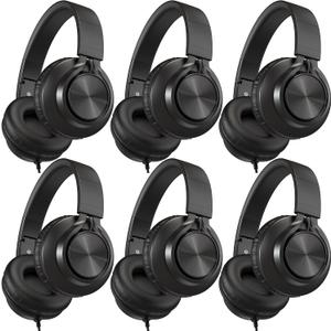 AILIHEN Kids Headphones Wired for School Bulk, 6 Pack Headsets with Microphone for K-12th Grade Classroom, Students, Teens, 3.5mm Jack for Chromebook, Computer, Laptop (Black)