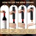 Wine Opener Electric Rechargeable, Rechargeable Battery Operated Wine Bottle Opener with Foil Cutter, One-click Corkscrew Remover for Home, Kitchen, Party, Wedding - Black