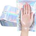 100 Pack Holographic Resealable Plastic Bags for Food Storage, Zipper Bags with Clear Front Window, Packaging Pouch for Small Business (100 Pack, 4.8x8 inch)