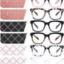 6 Pack Fashion Reading Glasses for Women Men Blue Light Blocking Oversized Square Readers with Spring Hinge (6 Pack Mix)