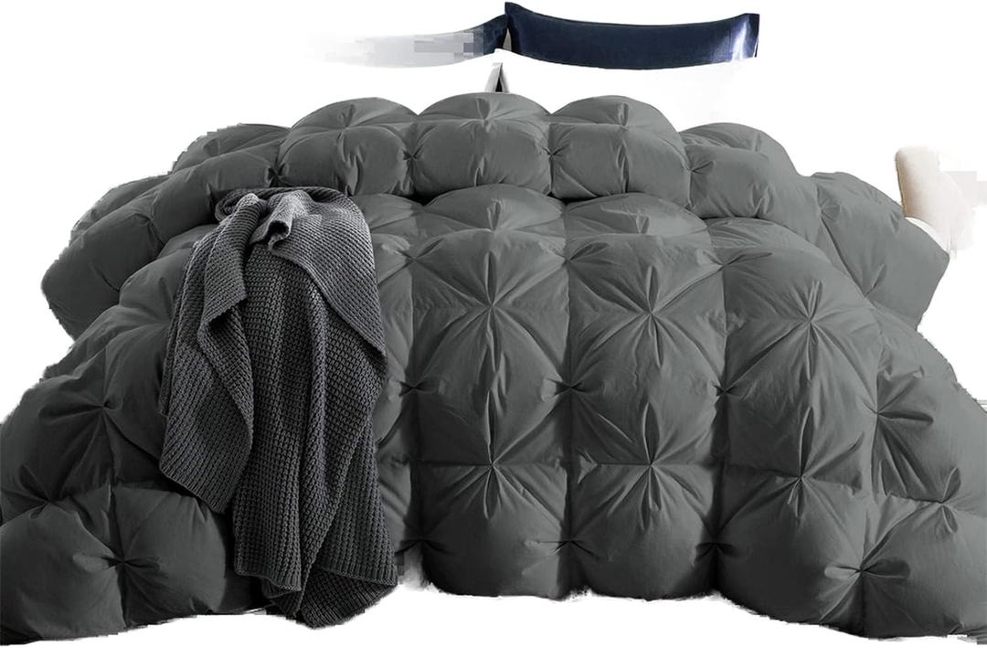 puredown Grey Goose Down Comforter King Size 800 Fill Power, 100% Cotton All Season Duvet Insert 700 Thread Count, Cloud Fluffy Pinch Pleat Extra Warmth