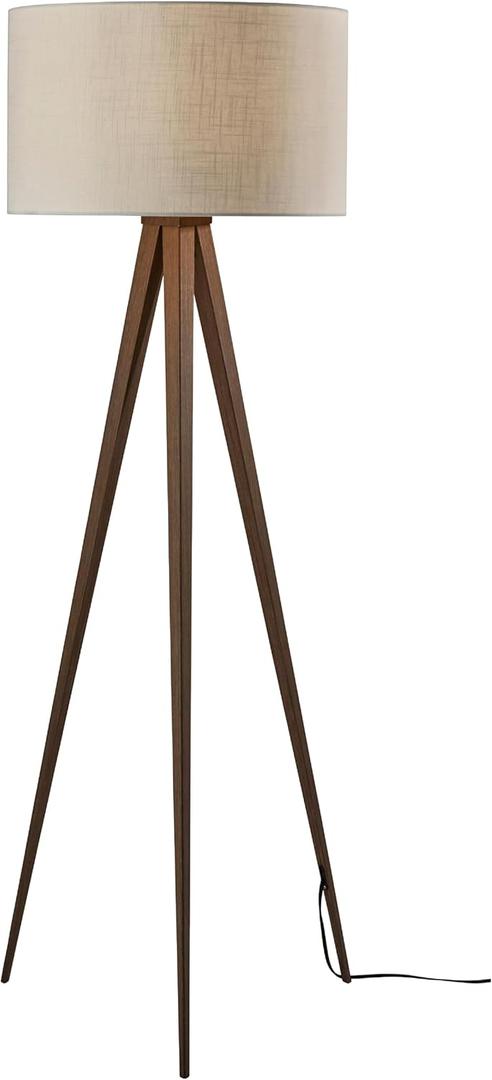 Adesso Floor Lamp with Walnut Rosewood Veneer and Beige Fabric Lampshade – 3-Way Adjustable Brightness, Lamp for Bedroom, Living Room, and House Décor, 60.25” x 21”