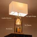 PoKat Gold Table Lamp Candle Warmer, Candle Warmer Lamp with Timer Dimmer, Wax Light Warming Table Lamp for Jar Candles, Modern Bedside Lamp for House Warming Home Decor Living Room, Bulb Included, Set of 1 - Brushed Gold With Wood-print Finish