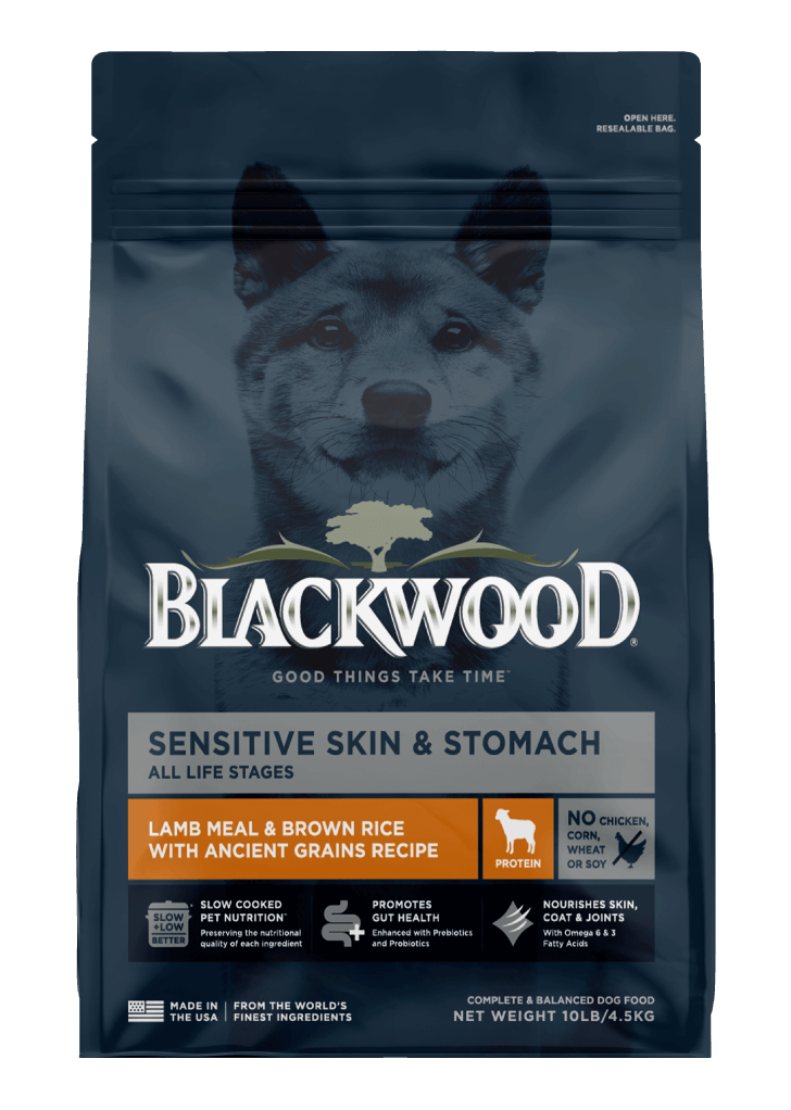 Blackwood Sensitive Skin & Stomach Dry Dog Food, Lamb Meal & Brown Rice with Ancient Grains, 10 Pound Bag with Prebiotics & Probiotics to Promote Gut Health