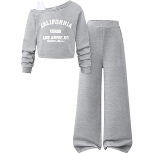 Tween Girls Clothes Off The Shoulder Sweatshirt and Wide Leg Sweatpants Sweatsuit Size 9-10