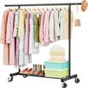 Abiglifty Clothes Rack for Hanging Clothes, Clothing Rack with Wheels, Portable Closet for Laundry, Room (Black) (Single Rods)
