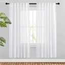 NICETOWN White Faux Linen Semi Sheer Curtains 63 inch Length for Bedroom, Rod Pocket & Back Tab Window Treatments Privacy with Light Filter Farmhouse Sheer Drapes for Living Room, 52" Width, 1 Pair