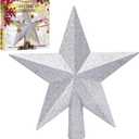 Aneco Silver Glitter Mini Christmas Tree Topper Shatter-Proof 10 Inch Large Christmas Tree Decoration Treetop for Holiday Ornament or Home Decor