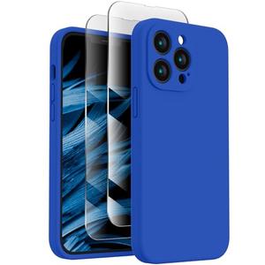 FireNova Designed for iPhone 13 Pro Max Case, Silicone [Camera Protection] Phone Case with [2 Screen Protectors], Soft Anti-Scratch Microfiber Lining Inside, 6.7 inch, Klein Blue