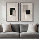 Framed Neutral Abstract Wall Art Set of 2, Black Beige Modern Canvas Prints Paintings Artwork for Walls, Minimalist Block Lines Pictures for Living Room, Dining Room, Bedroom Wall Decor 16x24 In