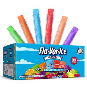 Fla-Vor-Ice Popsicle Variety Pack, Ice Pops, Assorted Flavors, 1.5 oz, 80 Count (EXP 08/12/26)