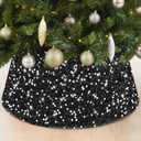 FOTSHARER Christmas Tree Collar Black 28.8 Inches Large Christmas Tree Collars for Artificial Trees Xmas Tree Base Cover Round Velvet Halloween Trees Stand Cover for Holiday Party Santa Decorations