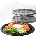 Heavy Duty, Recyclable 16 In. Serving Tray and Lid 3pk. Large, Black Plastic Party Platters with Clear Lids. Elegant Round Banquet or Catering Trays for Serving Appetizers, Sandwich and Veggie Plates