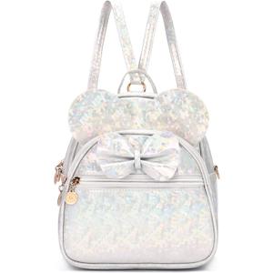 KL928 Girls Mini Backpack Bowknot Polka Dot Cute Small Daypacks Convertible Shoulder Bag Purse for Women (Shiny White)