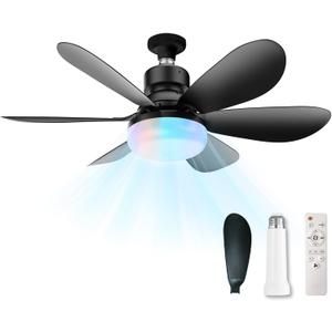 Socket Fan Light with Remote,Small Ceiling Fans with Lights,Smart Timing Dimmable 3 Colors,E26 Base Socket Ceiling Fan for Bedroom Living Garage KitchenRGB Ambient-Black