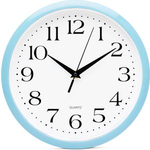 Bernhard Products Light Blue Wall Clock Silent Non Ticking - 10 Inch Quality Quartz Battery Operated Round Easy to Read Home/Kitchen/Office/Classroom/School Clock