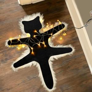 Light Up Fried Cat Rug, Christmas Vacation Decoration Vacation Village Gifts Funny Christmas Decoration Rug with Light Always On or Flashing Halloween Decor (Warm Lights)