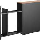 YAMAZAKI Home Pull-Out Bathroom Storage Cabinet Slim Bathroom Storage Cabinet with Wood Top, Steel Organizer for Toilet Paper and Cleaning Supplies, Modern Space-Saving Design, Black - Steel + Wood