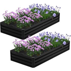 2PCS 8x4x1FT Galvanized Raised Garden Bed,Planter Raised Beds-Metal Garden Box,Large Plant for Outdoor Planting, Vegetables Bed，Flower,herb-Black 0.8mm