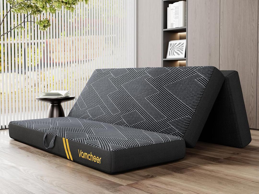 Vamcheer Foldable Mattress Queen Size, 6 inch Folding Mattress, Tri-fold Memory Foam Mat with a Collapsible and Washable Cover, Handle & Non-Slip Bottom for Travel/Guest, 78"x58"x6", Grey Vamcheer Foldable Mattress Queen Size, 6 inch Folding Mattress, Tri-fold Memory Foam Mat with a Collapsible and Washable Cover, Handle & Non-Slip Bottom for Travel/Guest, 78"x58"x6", Grey