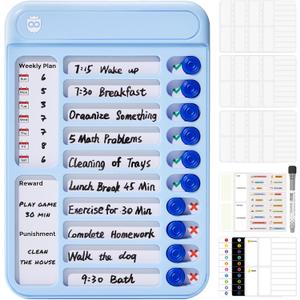 Chore Chart for Kids, Magnetic Chore Board ADHD Tools for Kids, Chore Chart for Kids Multiple Kids, Routine Chart Dry Erase Board for Kids for Habit Tracker or Daily and Weekly Checklist - Blue