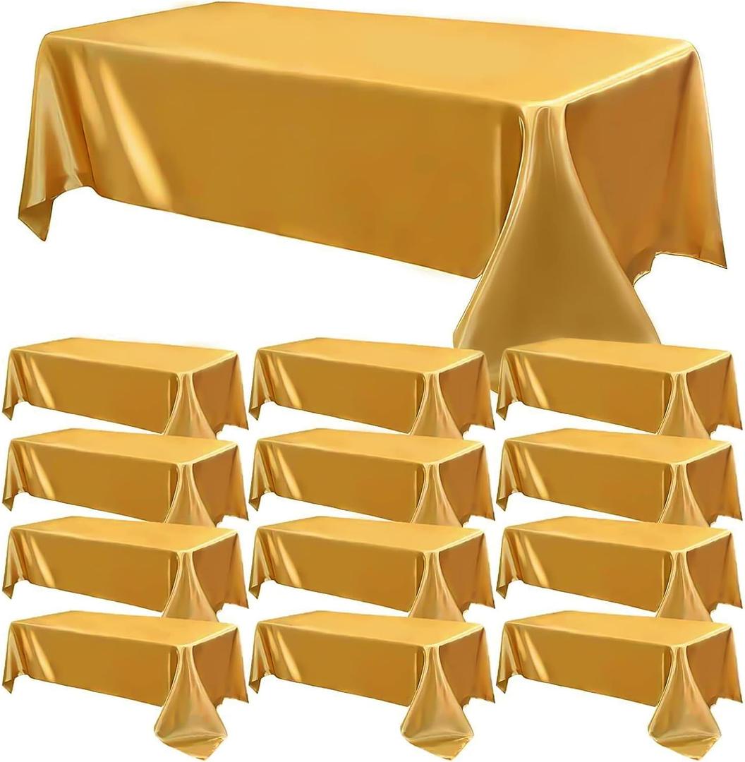 12 Pack Satin Polyester Tablecloth Rectangle Table Cloth Bright Silk Tablecloth Smooth Fabric for Wedding Banquet Party Events Birthday Celebration Anniversary Engagement Table Decor(57"x108",Gold)