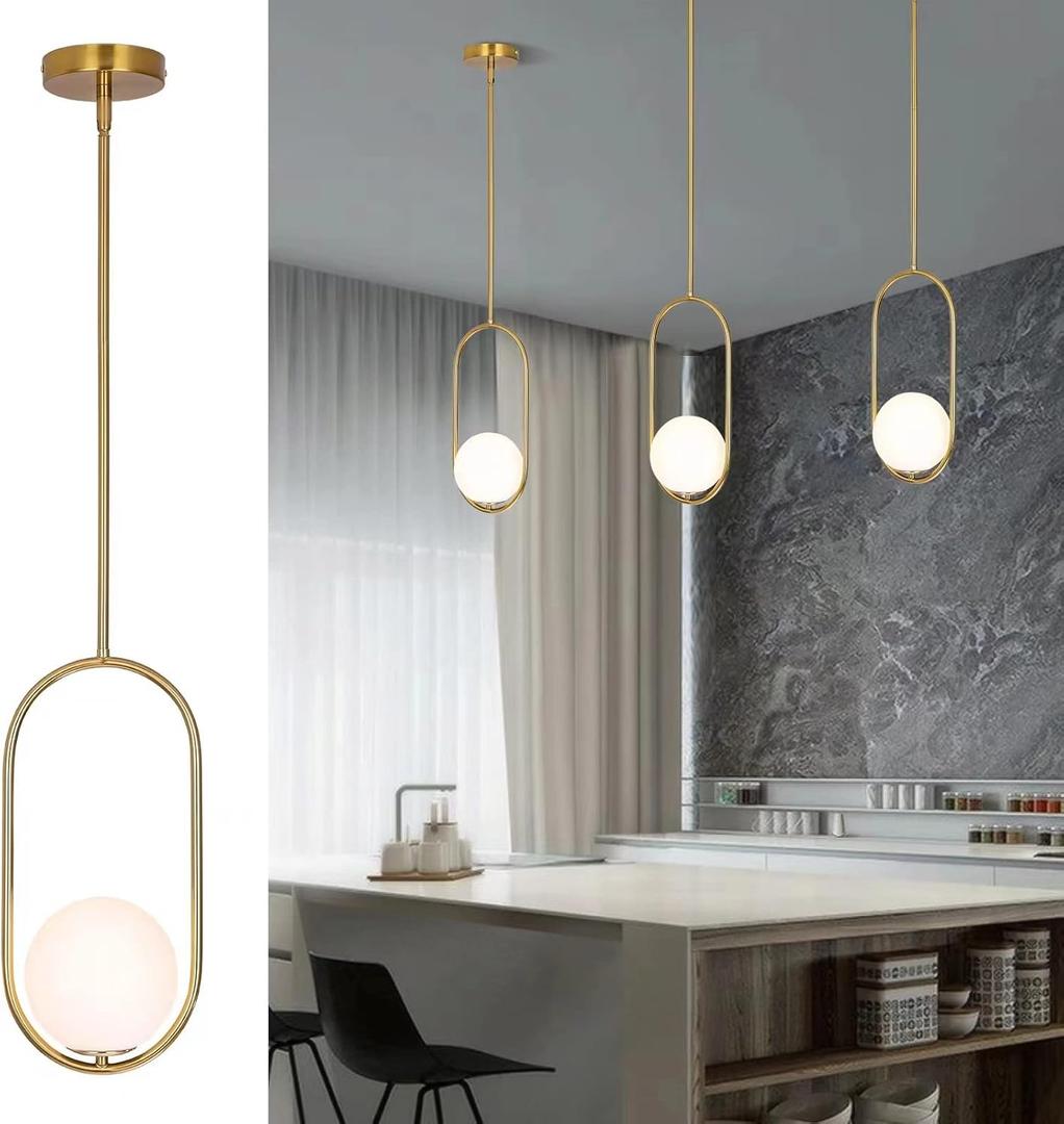 Modern Pendant Lighting Gold Hanging Light Fixture for Sloped Ceiling,Brass Pendant Lighting Fixture Pendant Chandelier Globe Pendant Light for Kitchen Island,Dinning Room Bedside Lighting
