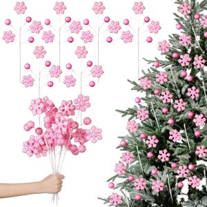 Norme 6 Pcs 18" Pink Christmas Gingerbread Cookie Snowflake Picks Pink Christmas Tree Ornaments Snowflake Tree Picks Ornaments Artificial Xmas Vase Fillers for Table Centerpiece Decorations