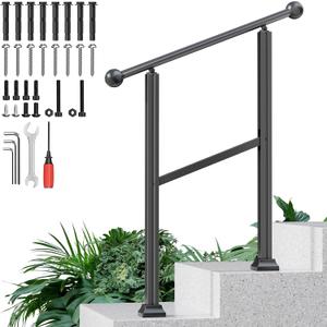 Aluminum Handrails for Outdoor Steps, 2-Step Stair Railing Outdoor with Adjustable Height, Powder Coated Black Metal Finish, Heavy Duty for Seniors for Porch, Deck, Brick, and Wooden Steps