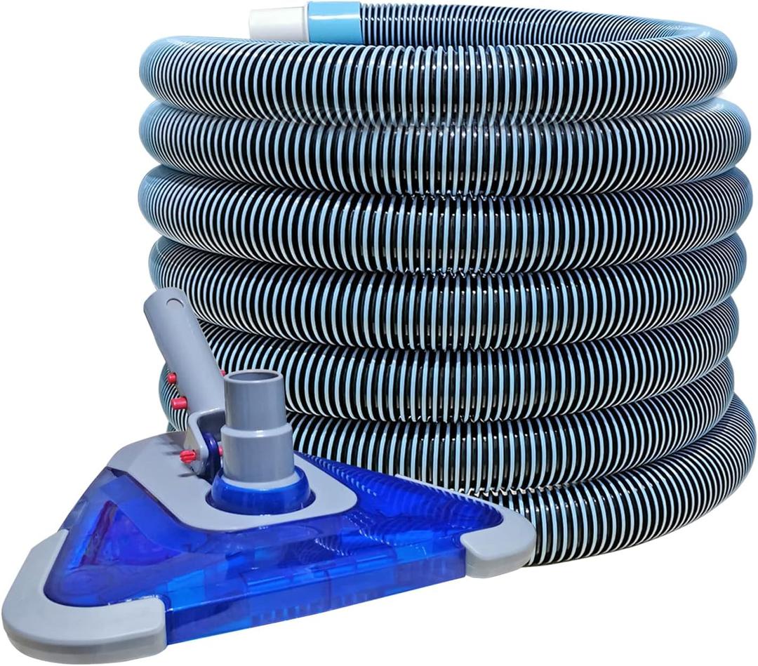 POOLWHALE Professional 1-1/2-Inch x 24-Feet Swimming Pool Vacuum Hoses with Swivel Cuff and Triangular Weighted Flex Vacuum Head, Perfect for Above Ground and Small Inground Pools