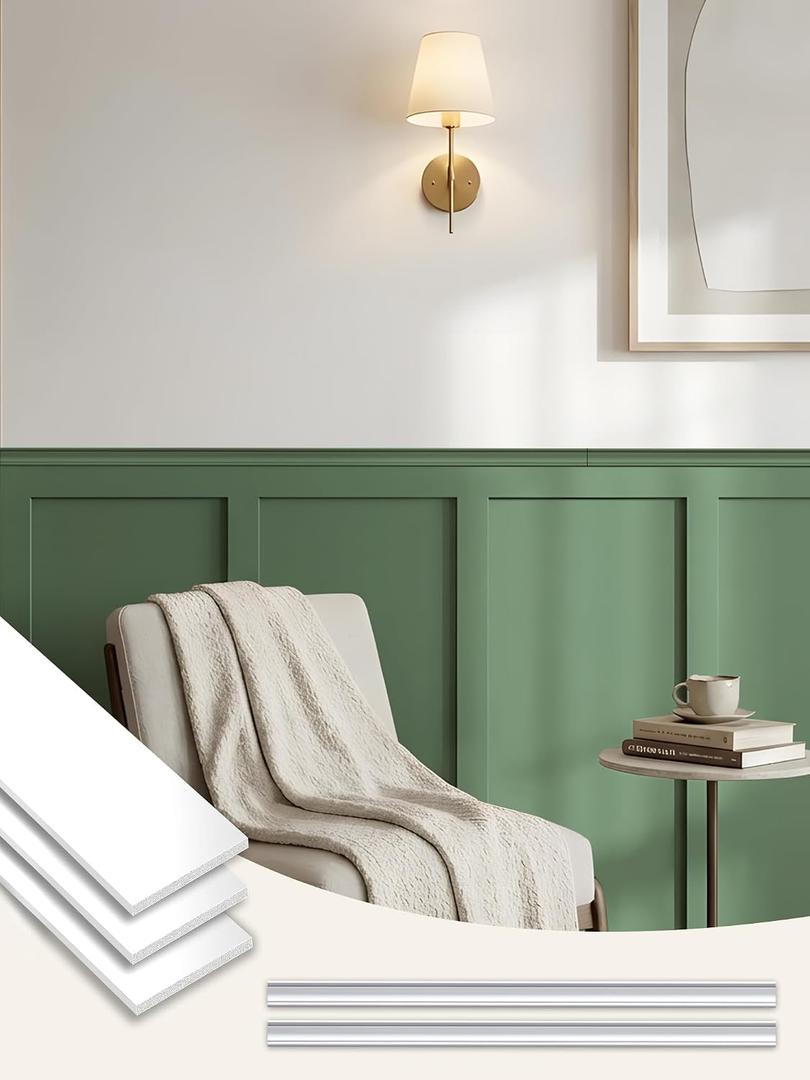 Upick Wall Panels Board and Batten Kit, Paintable PS Wainscoting Paneling for Accent Wall 94" x 54"